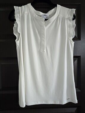 Calvin Klein White Sleeveless Ruffle-Trim Shell Top Size M